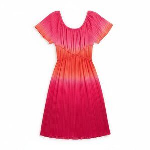 J Valdi Pink Orange Ombre Pleated Stretch Cover-Up Dress Size M